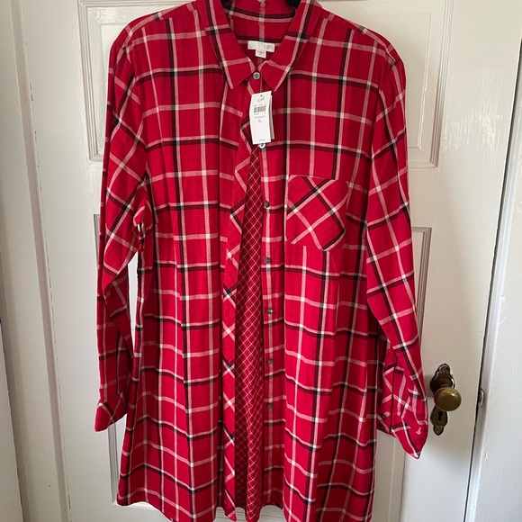 Red Plaid Button-Up Tunic Shirt - Picture 1 of 3